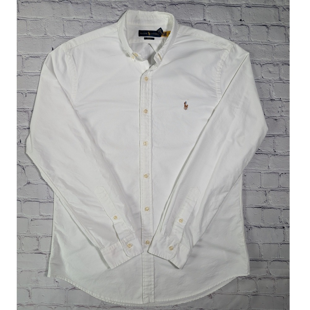 Ralph Lauren Slim Fit Oxford Shirt Mens Large White Cotton Long Sleeve Pony Logo